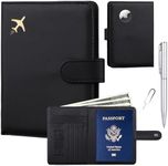 GOAUS Passport Holder for Travel with Airtag Card Slots, Money Pocket, Women Men RFID Blocking Wallet Book Case Black