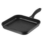 Vinod Zest Plus Die Cast Aluminium Square Griddle - 24 cm | 5 mm Thick | 3 Layer Coating | Silicone Handle | Swiss Quality | Induction Bottom | 1 Year Warranty - Black