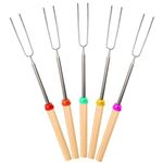 Marshmallow Roasting Sticks with Wooden Handle Extendable Forks Set of 5Pcs Telescoping Smores Skewers for Campfire Firepit and Sausage BBQ, 32 Inch