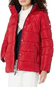 Tommy Hilfiger Women's Zip Up Short Puffer Jacket, Crimson, X-Large