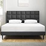 Molblly Twin Size Upholstered Platform Bed Frame, No Box Spring Needed &Easy Assembly, with Headboard and Strong Wooden Slats Twin Bed Frame Gray