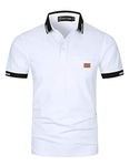 GHYUGR Men's Short Sleeve Polo Shirts Contrasting Colors Golf Tennis T-Shirt,White,L