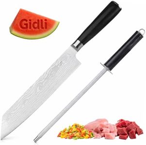 Gidli 8 Inch Chef Knife with Knife Sharpener Carbon Stainless Steel, Ultra Sharp, Ergonomic Wooden Handle, Gift Box – Kitchen Blade Set