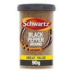 Schwartz Ground Black Pepper Drum 90 G | Hot Spicy & Zesty Taste | Woody and Piney Flavour | Versatile Spice, Enhances Any Dish | Perfect for Adding to Savoury Dishes, Salads, Roast Meat & Eggs