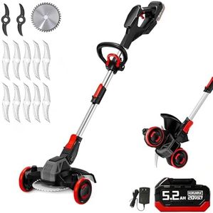 Korunria Blade Weed Wacker with Wheels, Electric Weed Wacker Cordless, 3-in-1 Brush Cutter & Edger & Mini-Mower with 4.0Ah Battery and Charger, 30+Mins & Brushless Motor, K&GO Force (One Battery)