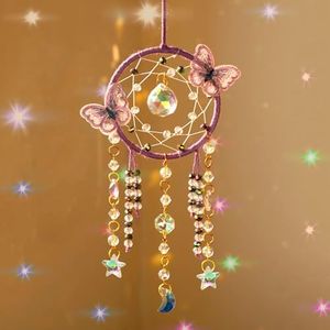 Artilady Dream Catcher for Girls - Purple Butterfly Small Dream Catchers with Crystals Cute Room Decor for Teen Girls Boys Boho Bedroom Wall Home Decorations Birthday Christmas Kids Baby Gifts