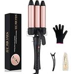 3 Barrel Hair Waver Curler Mermaid Hair Curling Wand 25MM Crimper Ceramic Tourmaline Beach Waves Tongs Fast Heating Deep Curly Iron with Temperature Control for Women Girls Hair Styling Tools (Rose)