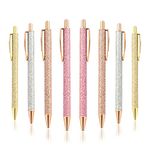 Ballpoint Pens,8Pcs Glitter Rose Gold Click Ball Pens,Glitter Cute Ballpoint Pen Retractable Pen,Black Ink Pens,Crystal Diamond Ink Ballpoint Pen,Black Ink Ballpoint Pen for Business Office Students