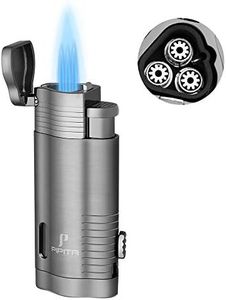 PIPITA Torch Lighter Windproof Triple Jet Blue Flame Butane Gas Lighters Refillable Torch Gas Lighter with Punch (Grey)