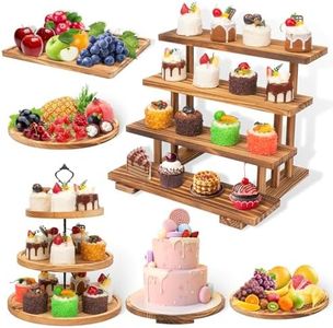 6 Pcs Cupcake Stands Dessert Table Display Set, Wood Cake Stand Rustic 3 Tier Wooden Dessert Stands Cookies Dessert Display Tower Stands Tiered Serving Tray Donut Plate Set for Wedding Birthday Party