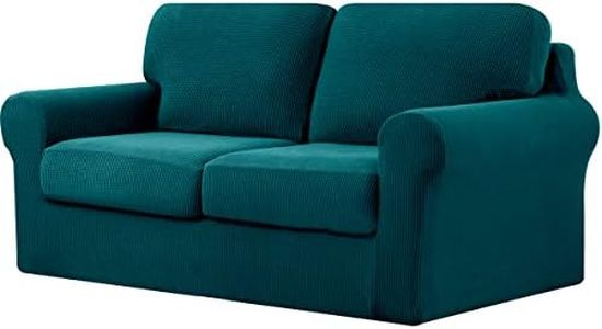 subrtex 2-Seater Sofa Cover with 2 Separate Cushions and 2 Backrests Covers, 5 Pieces Stretch Sofa Slipcover Replacement Furniture Protector (Loveseat, Teal)