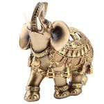 Hilitand Golden Polyresin Elephant Statue Sculpture Trunk Wealth Lucky Collectible Figurine Gift Home Decor Feng Shui Ornament(L)