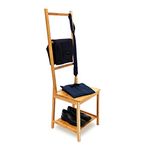 Relaxdays Bamboo Clothes Valet Chair 133 x 40 x 42 cm with 2 Shelves Wooden Clothes Stand with 3 Rails, Ideal For Moist Rooms, Clothing Organiser with Towel Holder Rack Stand, Natural