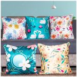 Vendola Decorative Satin 250TC Sofa Cushion Pillow Covers, Multicolor, Set of 5 Ethnic Cushion Covers(Doves,16x16 Inches)