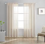 TOAVA DECO Beige Semi Sheer Curtains 84 Inches Long Faux Linen Beige Sheers Curtain for Bedroom Living Room Girls Kids Room 2 Panels 52x84