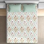 Wakefit Cotton Fitted Bedsheet | 160 TC Elastic Fitted Sheet, Queen Bed Bedsheet Floral With 2 Pillow Covers | Booke - 72X60 Inches,Assorted