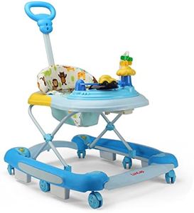 LuvLap Comfy 2-in-1 Baby Walker & Rocker with Parental Push Handle, Anti Fall, Anti Skid Mechanism, Height Adjustable with Light, Rattle & Musical Toys, Cushioned Walker for Baby 6-18months (Blue)