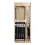 Laguiole 6 x Steak Knifes | Black Colour | Knifes Set In wooden Tray | Made In France