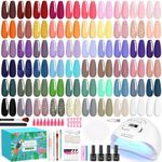 64 Pcs Gel Nail Polish Kit with UV Light 60 Colors Gel Nail Polish Set with Base Matte Glossy Top Coat All Seasons Manicure Tools Kit for Women Girls