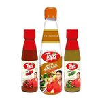 TOPS Red Chilli Sauce 200 gm + Green Chilli Sauce 200 gm + Vinegar White - 610 ml (Combo Pack of 3)