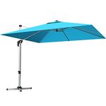 DORTALA 10 FT Patio Offset Cantilever Umbrella w/ Cross Base, Outdoor Square Hanging Market Umbrella, Outdoor Umbrella w/ Crank Lift and Step Pedal, 360 Degree Rotation, Polyester Canopy Garden Umbrella w/ Aluminum Pole for Garden, Deck, Blue