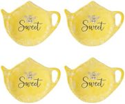 Supreme Housewares Tea Bag Holder Set of 4, Teapot Shaped Tea Bag Coasters Spoon Rests Saucer Seasoning Dish Set Teabag Holder (Sweet Bee)