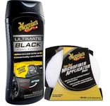 Meguiar's Ultimate Black Plastic Restorer Trim Restorer, 355ml & Even Coat Microfibre Applicator Pads (2 Pack) for Hand Applying Compounds, Polishes and Leather Cleaners