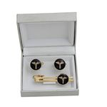 Maruti Ties Mens Formal Round Black And Gold Cuff Link And Tie Pin Set With Doctor Insignia