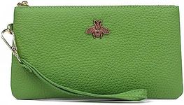 imeetu Women's Wristlet Clutch Purse Leather Cell Phone Wallet Handbag with Wrist Strap, Apple Green, with Wrist Strap