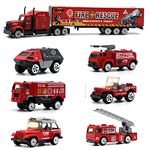 BELOXY Kid 7 in 1 Die Cast Metal Fire Rescuevehicle Play Toy Team Truck Including Cargo Truck Container, Battalion Jeep, Army Tank, Fire Truck Toys (Red)