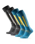 DANISH ENDURANCE Merino Wool Alpine Ski Socks, Anti-Blister Cushioning, Shin Protection, for Men & Women, 2-Pack, Multicolor (1x Blue/Yellow, 1x Dark Grey), Large