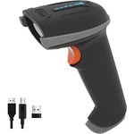 Tera Barcode Scanner Wireless Versatile 2-in-1 (2.4Ghz Wireless+USB 2.0 Wired) with Battery Level Indicator 328 Feet Transmission Distance Rechargeable 1D Laser Bar Code Reader USB Handheld (Grey)