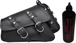 La Rosa Harley-Davidson Sportster XL Black Leather Left Saddle Bag with Integrated Fuel Bottle Set