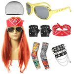 SJENG 80s Rocker Costume, 7 Piece Rocker Wig kit, 80s Costume Men Rocker ， for 80s 90s Rocker Costume