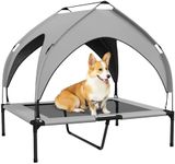 PawHut Cooling Raised Dog Bed, Elevated Pet Bed with Breathable Mesh, UV Protection Canopy, Foot Pads, for Indoor Outdoor, Medium, Large Dogs, 91 x 76 x 89cm - Light Grey