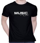 CreativiT Graphic Printed T-Shirt for Unisex Music is My Soul for Dark Tshirt | Casual Half Sleeve Round Neck T-Shirt | 100% Cotton | D00625-5_Black_Small