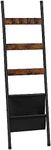 HOOBRO Blanket Ladder, 5 Tier Towel Rack, 17.3" L x 63" H, Wall-Leaning Blanket Rack for Living Room, Decorative Ladder with 4 Hooks and Magazine Pocket, Rustic Brown BF32CJ01