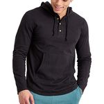 Hanes Mens Originals Tri-Blend Jersey Hoodie, T-Shirt Hoodie with Henley Collar, Black, Medium