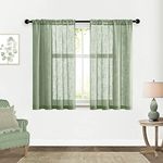 SHINELAND Bathroom Curtains Window Short,Sage Green Eucalyptus Decor,Linen Sheer Transparent Boho Curtain for Kitchen Shower Window,48 Inch Length 2 Panels Set