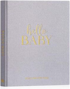 Lanpn Hello Baby First 5 Year Memory Book for Boy Girl - Linen Hardcover Baby Book Keepsake for New Parents - Newborn Baby Journal Scrapbook Photo Album Baby Milestone Book (Grey, 154 Pages)