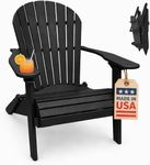 ECOMMERSIFY INC Black-Poly Lumber Folding Adirondack Chair with Rolled Seating Heavy Duty Everlasting Lifetime PolyTuf HDPE - Made in USA - Amish Crafted