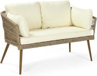 DWVO Patio Wicker Loveseat, All-Weather Rattan 2 Seater Sofa with Cushions & Lumbar Pillows, Outdoor Patio Furniture Set for Patio, Balcony, Backyard, Deck, Poolside - Beige