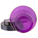 Hioasis 60PCS Purple Plastic Plates - Mardi Gras Plates, Purple Disposable Plates for Party Includes 30PCS Dinner Plates, 30PCS Dessert Plates Perfect for Wedding & Mother's Day&Easter