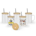 AGH 6 Pack Sublimation Glass Blanks with Bamboo Lid and Metal Straw, 16oz Frosted Sublimation Beer Can with Handle, Sublimation Glass Cups, Sublimation Glass Tumblers