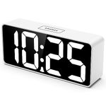 Welgo LED Digital Alarm Clock with USB Charging Port, 0-100% Dimmer, Large Number, AM/PM, White Bold Digits, Snooze, Adjustable Volume, Outlet Powered for Bedroom Bedside(White)