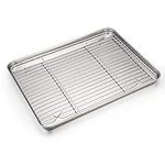 Baking Sheet and Rack Set, P&P CHEF Stainless Steel Cookie Sheet Baking Pan Tray with Cooling Rack, Rectangle 16''x12''x1'', Healthy & Dishwasher Safe