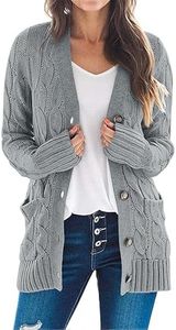 MEROKEETY Women's 2024 Fall Long Sleeve Cable Knit Sweater Open Front Cardigan Button Loose Outerwear Grey