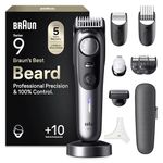 Braun Series 9 Beard Trimmer for Men, 10-in-1 Grooming Kit for Beard, & Face Hair, Lifetime Sharp ProBlade, 52 Lengths, 180 Min Runtime, Waterproof, Chrome - BT9545