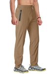 BIYLACLESEN Men's Running Pants Lightweight Quick Dry Hiking Jogger Sweatpants Zipper Pockets, Khaki, 40