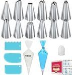 Tingjia Piping Bags and Tips Set, Cupcake Piping Tips Cake Decorating Kit with 12 Cake Frosting Icing Tips, 11 Pastry Bags, 3 Cake Scrapers, 1 Reusable Couplers for Baking